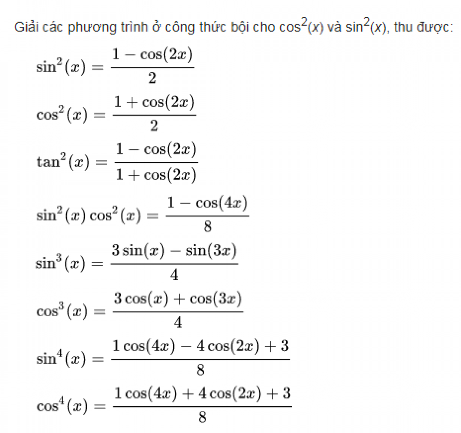 Công thức hạ bậc lượng giác bậc bậc bậc bậc Toán lớp Lớp
